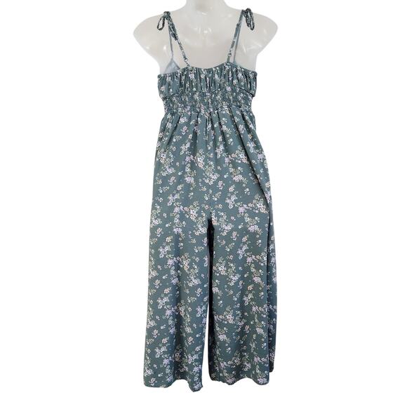 Arizona Jean Co. Floral Tie Strap Smocked Jumpsuit With Pocket Gray Size Small - Picture 2 of 9
